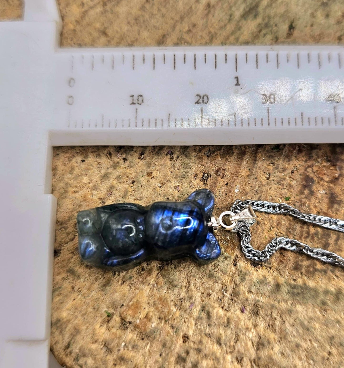 Nature Labradorite Carved Flashy Standing Bear Pendant Necklace