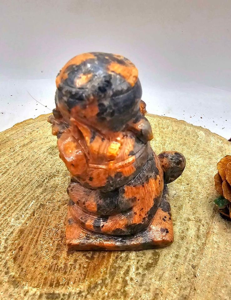 Unique Nature Mahogany Obsidian Carved Neko Ni Tako (Cat God & Octopus) Figure