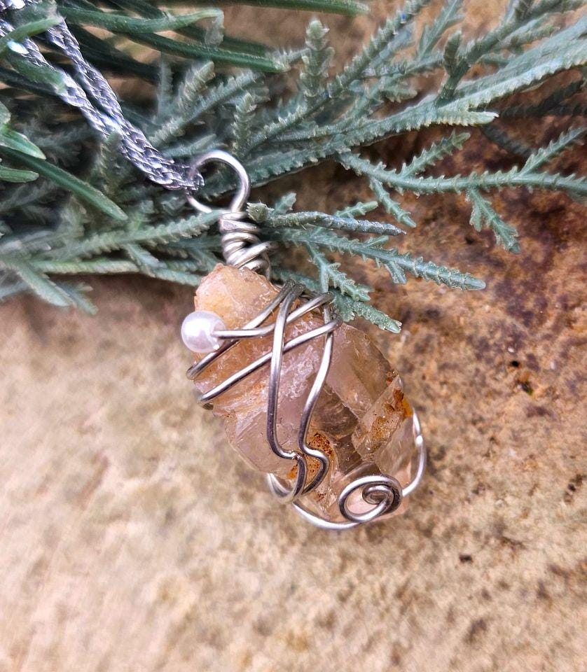 Beautiful Nature Skeletal Fenster Quartz Point Wire Wrapped Pendant Necklace