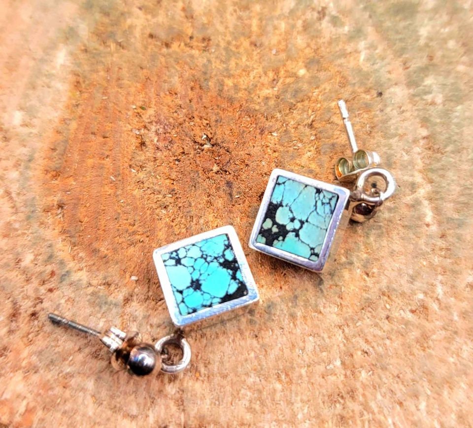 Beautiful Nature Turquoise Square Sterling Silver Earring