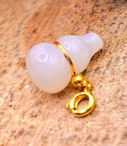 Nature Stone Carved Blessing Gourd Gold Accent Pendant Necklace