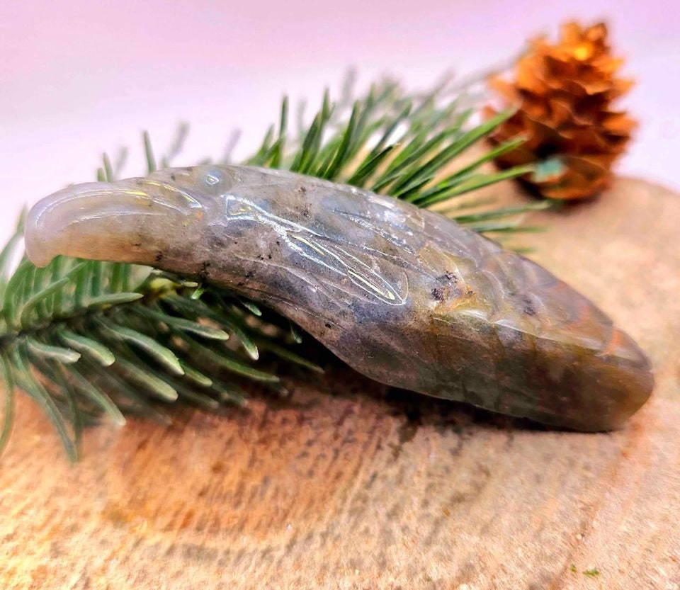 Unique Nature Labradorite Hand Carved Eagle Decor Figure