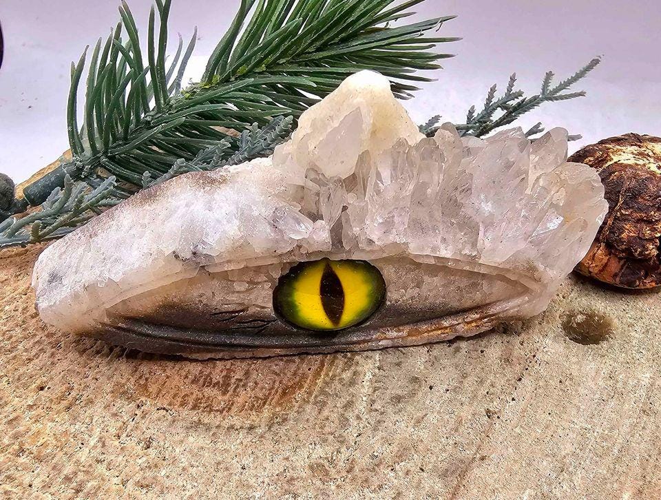 Nature Crystal Cluster Hand Carved Dragon Eye Decor Figure
