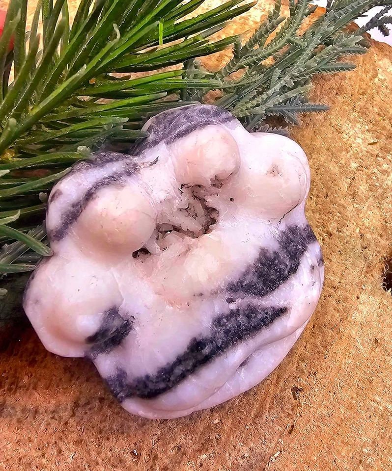 Unique Nature Zebra Stone Druzy Hand Carved Big Paw Decor Palm Stone