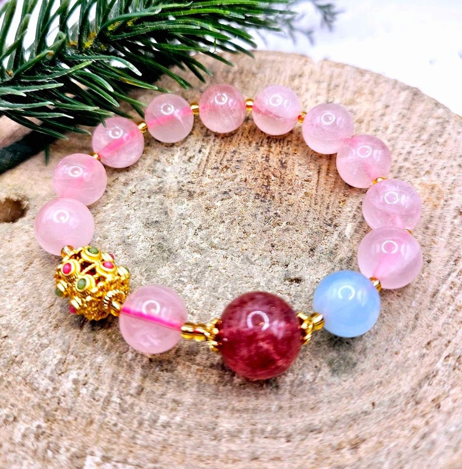 Beautiful Mixed Nature Crystals Tourmaline Blessing Charm Wheel Bracelet