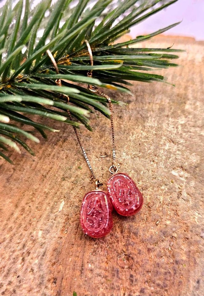 Nature Strawberry Quartz Hand Carved Pi Xiu Blessing Coin S925 Dangle Earring