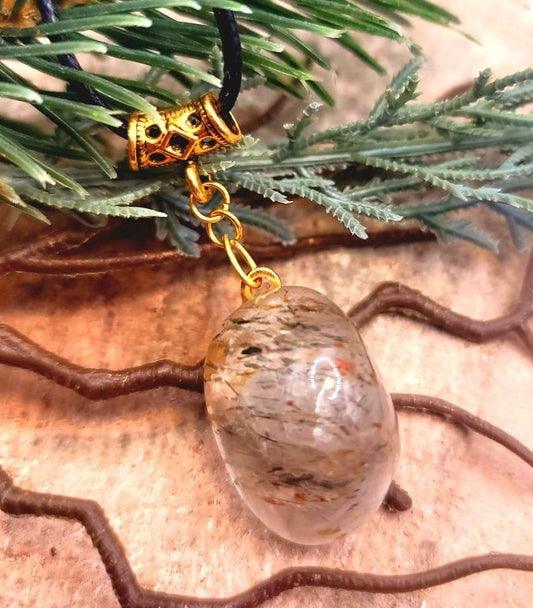 Beautiful Nature Rutilated Big Polished Stone Pendant Necklace