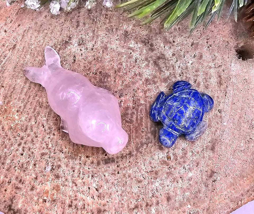 Nature Crystal Stone Carved Sea Seal & Turtle Figures