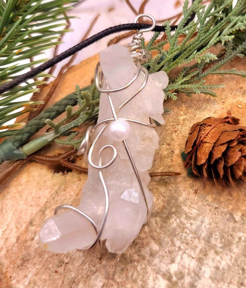 Beautiful Unique Shape Nature Crystal Point Wire Wrapped Pendant Necklace