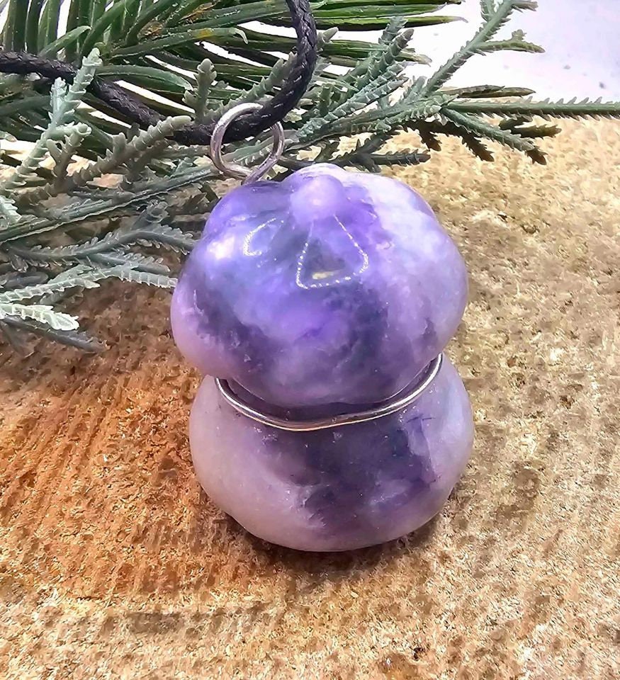 Nature Purple Fluorite Hand Carved Stacking Funny Pumpkin Pendant Necklace