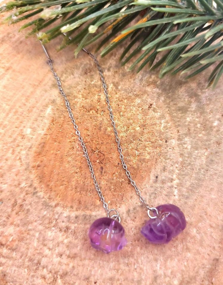 Nature Crystal Stones Hand Carved Dangle Earrings
