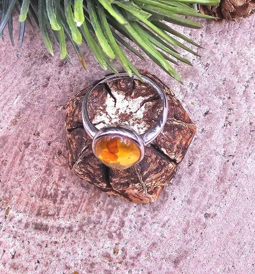 Honey Piebald Amber Oval Shape Adjustable Ring