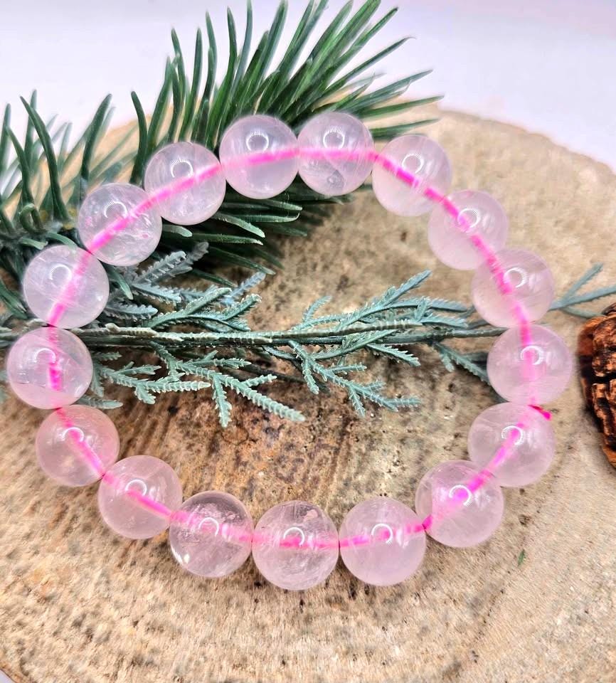 Nature Rose Quartz 12mm Round Beads Bracelet