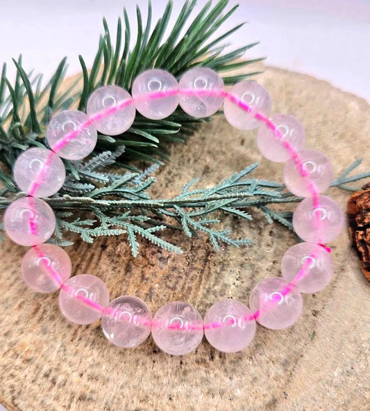 Nature Rose Quartz 12mm Round Beads Bracelet