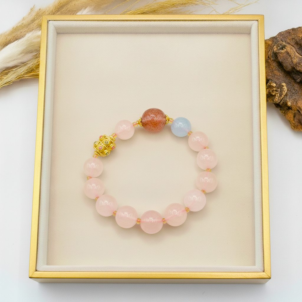 Mixed crystal and tourmaline blessing wheel bracelet side view — My Aura Gemstones