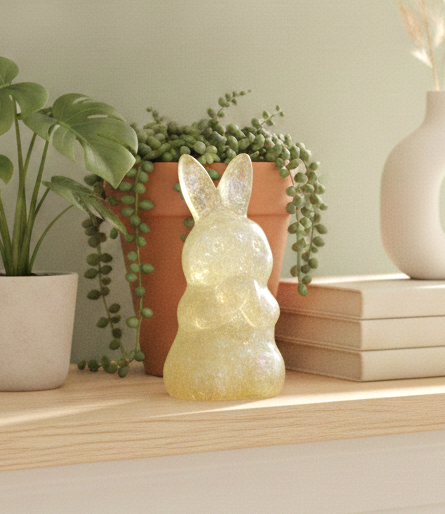 Nature Crystal Chips Resin 3" Rabbit Figurine front view on display shelf
-My Aura Gemstones 