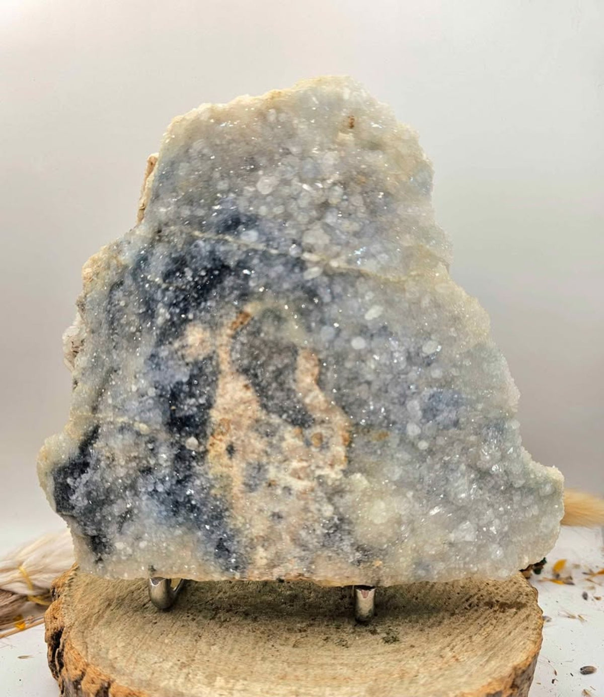 Natural Sparkling Druzy Quartz 2.6 lb Collector Specimen With Stand HD