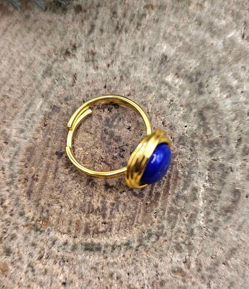 Nature Lapis Lazuli Gold Tone Adjustable Ring