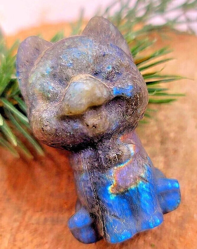 Adorable Nature Labradorite Hand Carved Happy Dog Big Figure