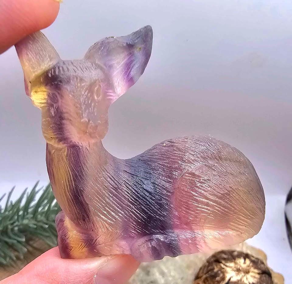 Nature Rainbow Fluorite Hand Carved 2.2" Deer Figure