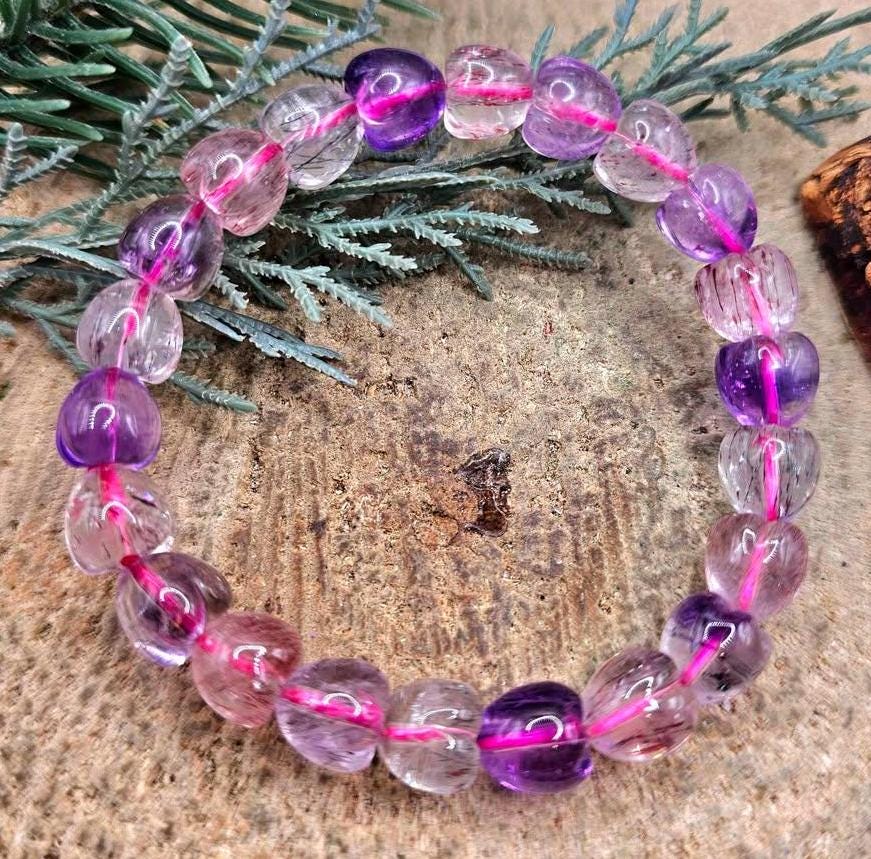 Rare Nature Super Seven Crystal 3D Strawberry Beads Bracelet