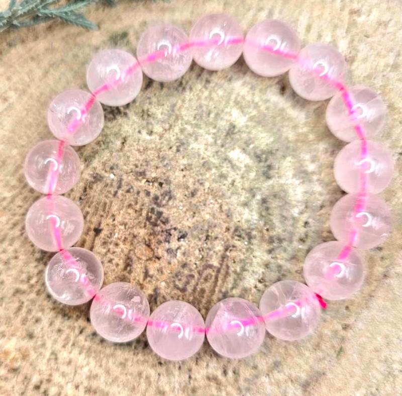 Nature Rose Quartz 12mm Round Beads Bracelet