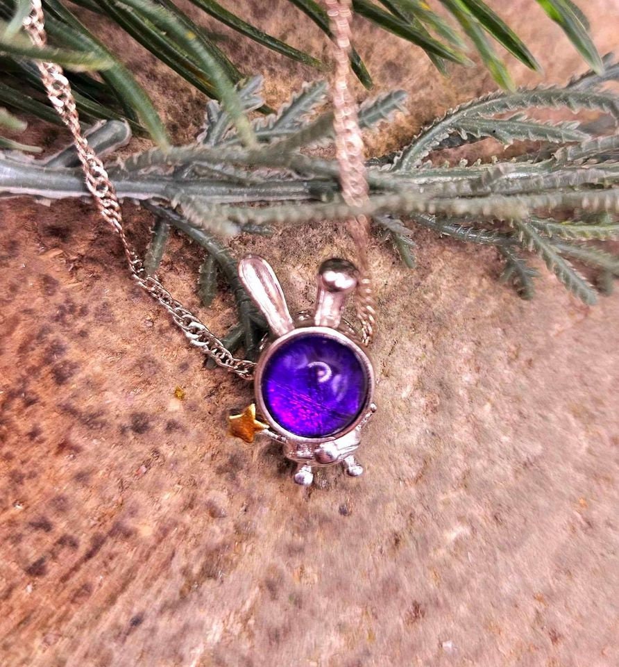 Nature Purple Meteorite Gibeon Bunny Astronaut S925 Pendant Necklace