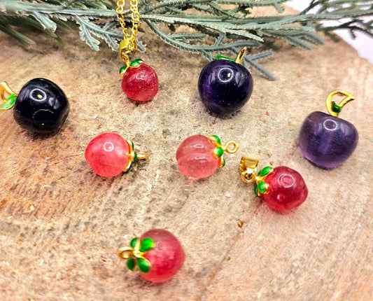 Cute Collection Of Nature Crystal Carved Mini Fruits Pendant Necklaces