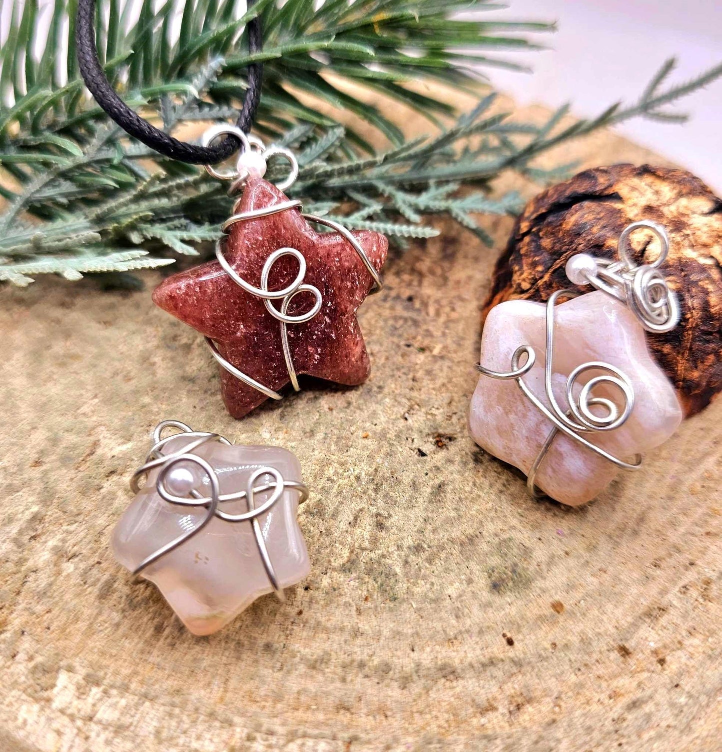 Nature Crystal Stone Quartz Wire Wrapped Pendant Necklace