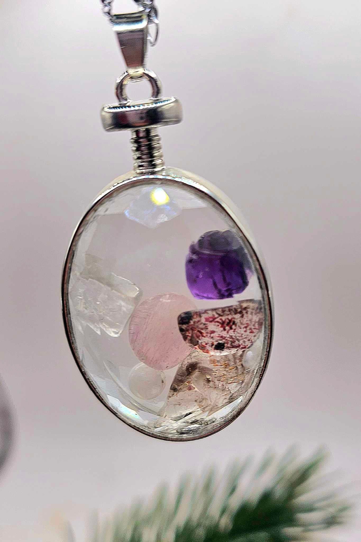 Nature Super Seven Mixed Stone Floating Pendant Necklace
