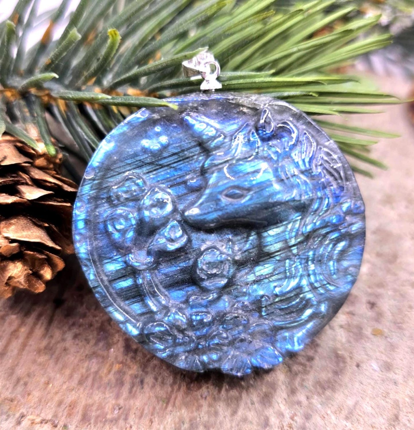 Nature Labradorite Carved Unicorn Pendant Necklace