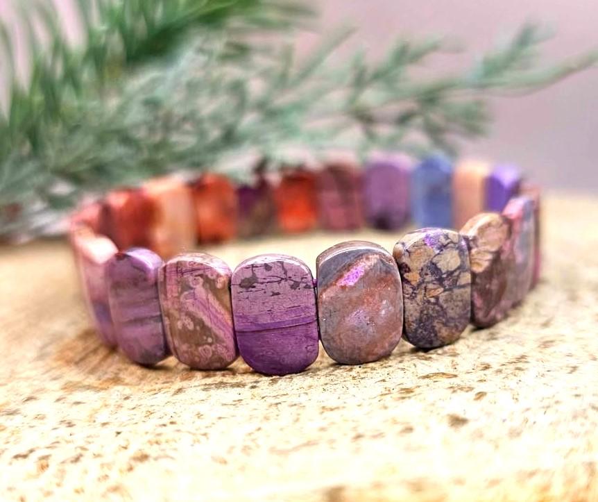 Genuine Nature Sugilite Oblong Tiles Rainbow Beads Bracelet