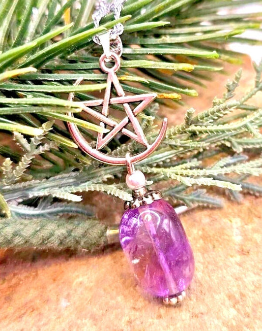 Beautiful Nature lavender Amethyst With Star On Moon Charm Pendant Necklace