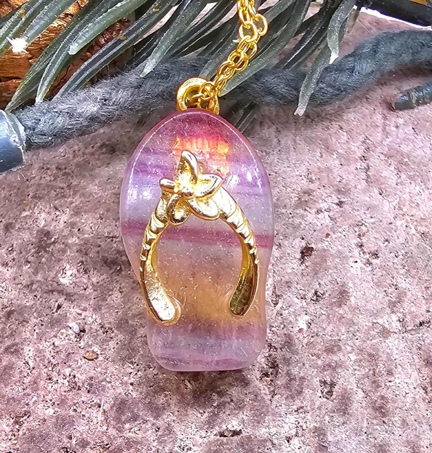 Nature Stone Cute Flip Flop Pendant Necklace