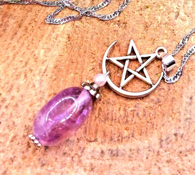 Beautiful Nature lavender Amethyst With Star On Moon Charm Pendant Necklace