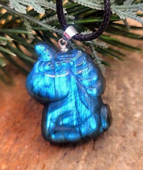 Nature Labradorite Flashy Sleeping Unicorn Pendant Necklace