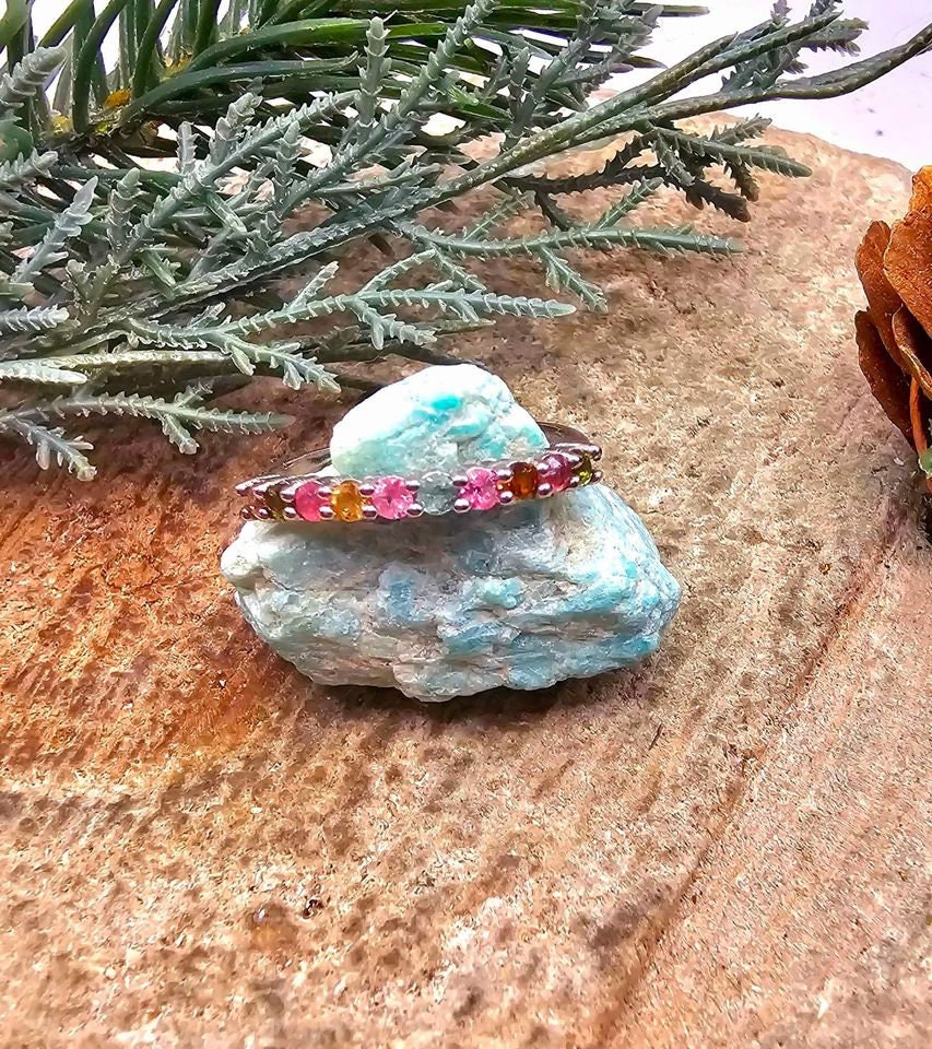 Beautiful Nature Tourmaline Gemstones Mixed Colors Adjustable Ring