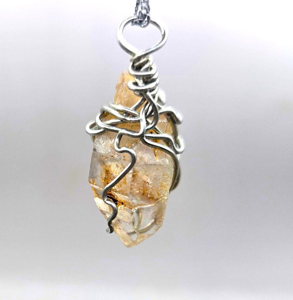 Beautiful Nature Skeletal Fenster Quartz Point Wire Wrapped Pendant Necklace