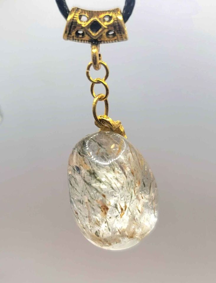 Beautiful Nature Rutilated Big Polished Stone Pendant Necklace