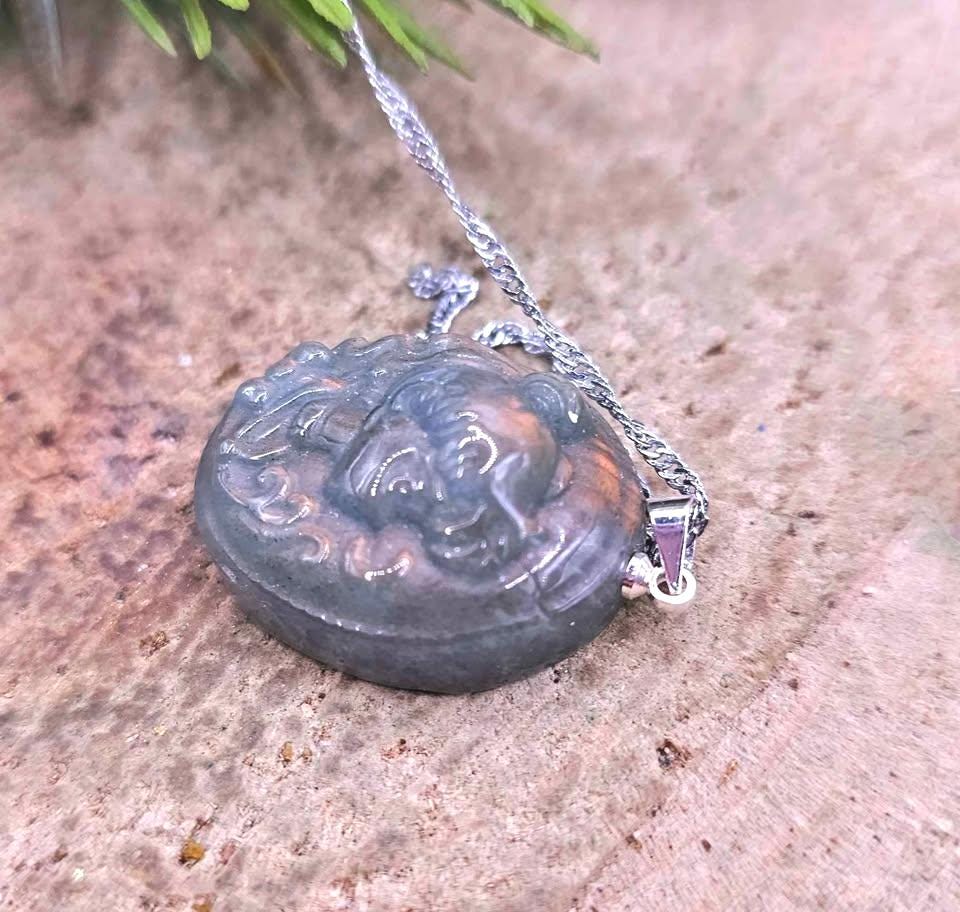 Nature Labradorite Carved Flashy Sailor Moon Profile Pendant Necklace