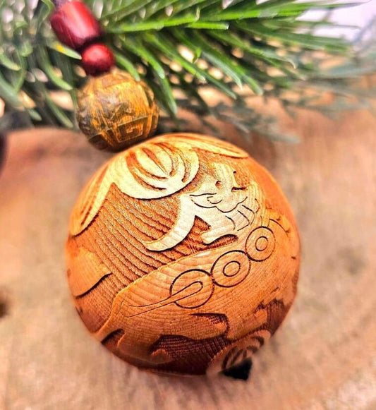 Nature Wood Hand Craved 1.8" Jumbo Size Pi Xiu Lotus Flower Bead Pendant Necklace