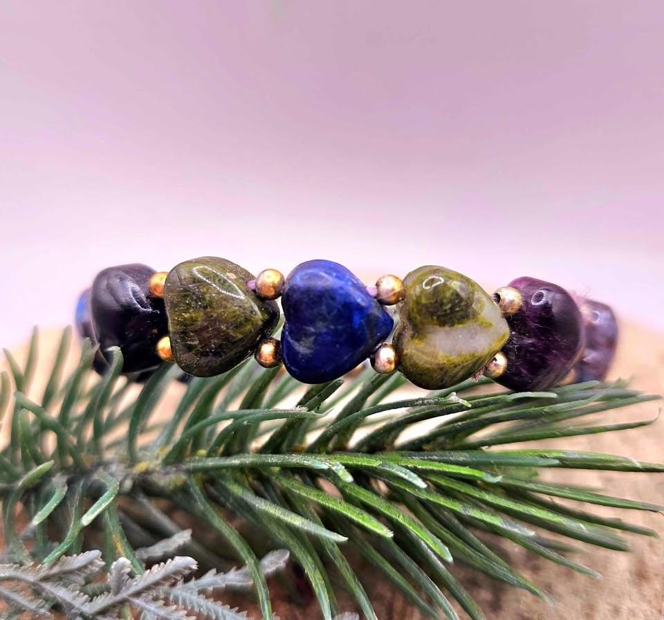 Rare Nature Mixed Colors Sugilite Heart Beads Bracelet