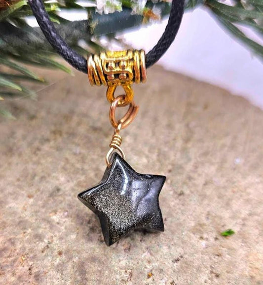 Nature Gold Obsidian Flashy Star Pendant Necklace