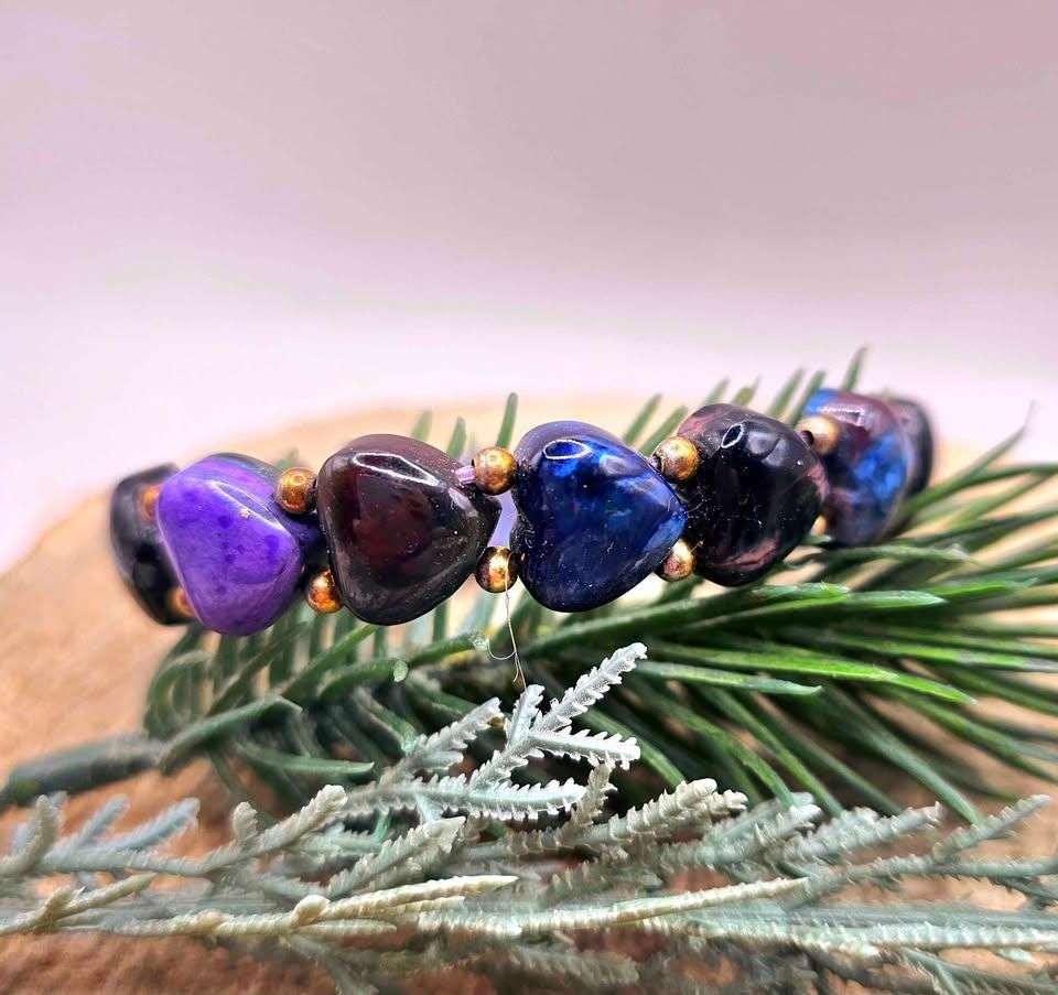 Rare Nature Mixed Colors Sugilite Heart Beads Bracelet