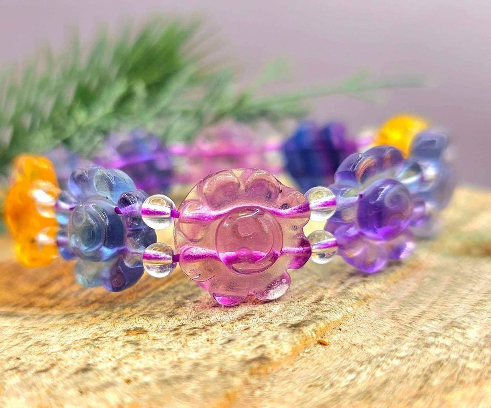 Beautiful Nature Rainbow Fluorite Happy Sunflower Bracelet