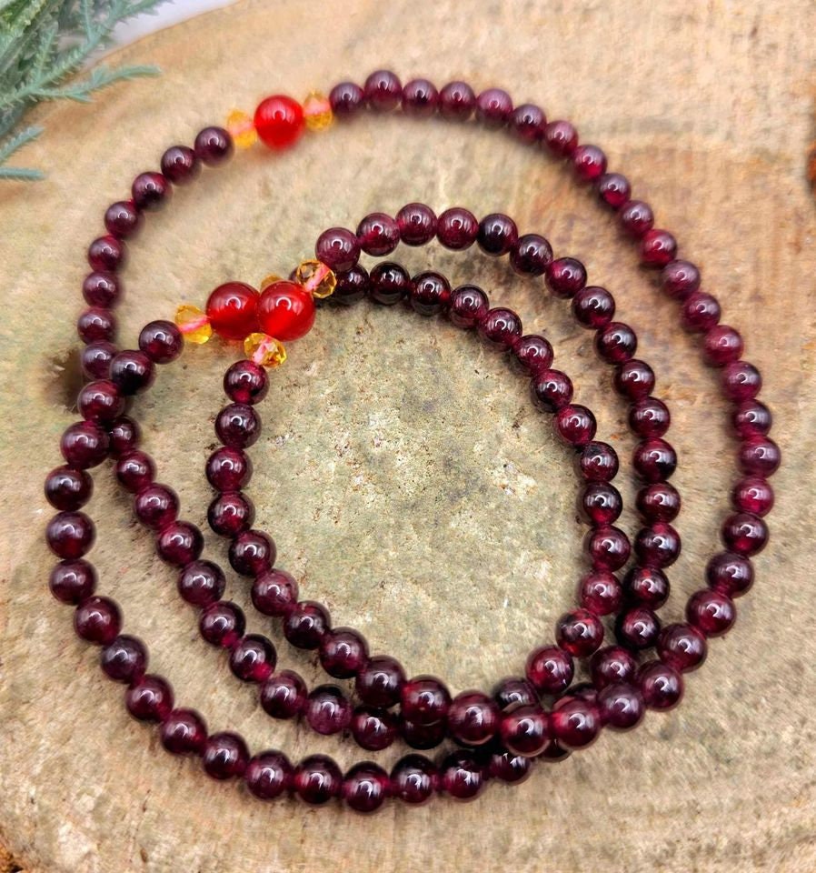 Nature Red Garnet & Agate Round Beads 18" Necklace