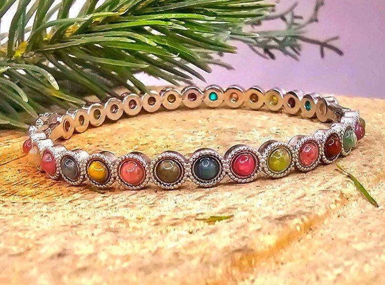 Multi Colors Mixed Nature Crystal Stones e Bangle