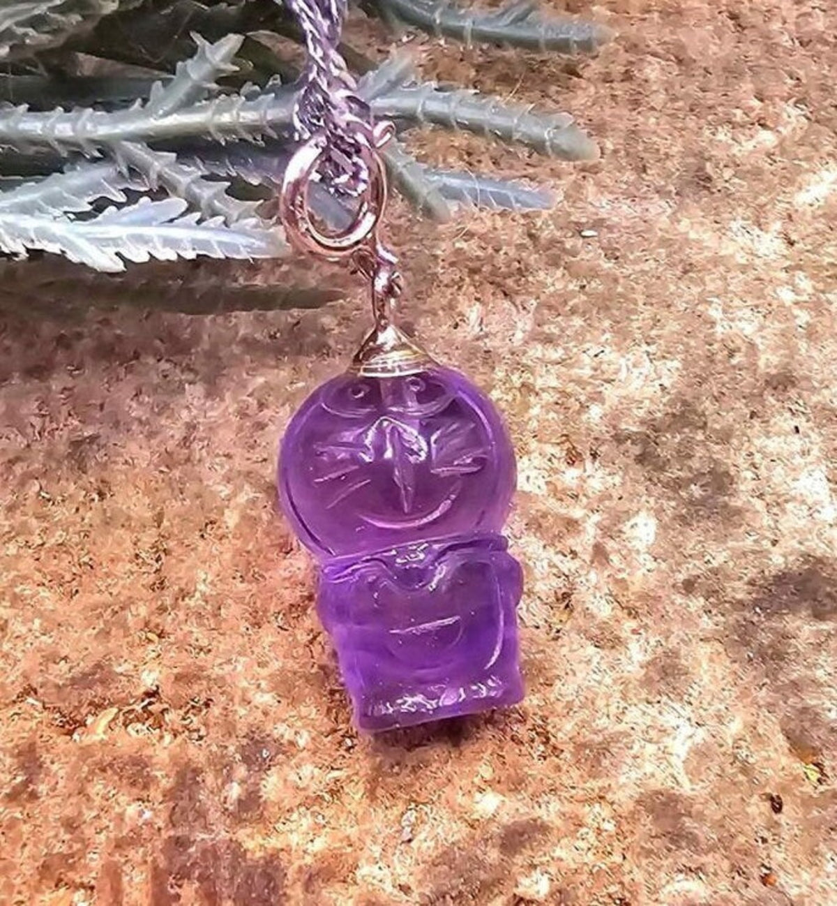 Cute Natural Amethyst Carved Doraemon Gadget Cat Pendant Necklace — My Aura Gemstones