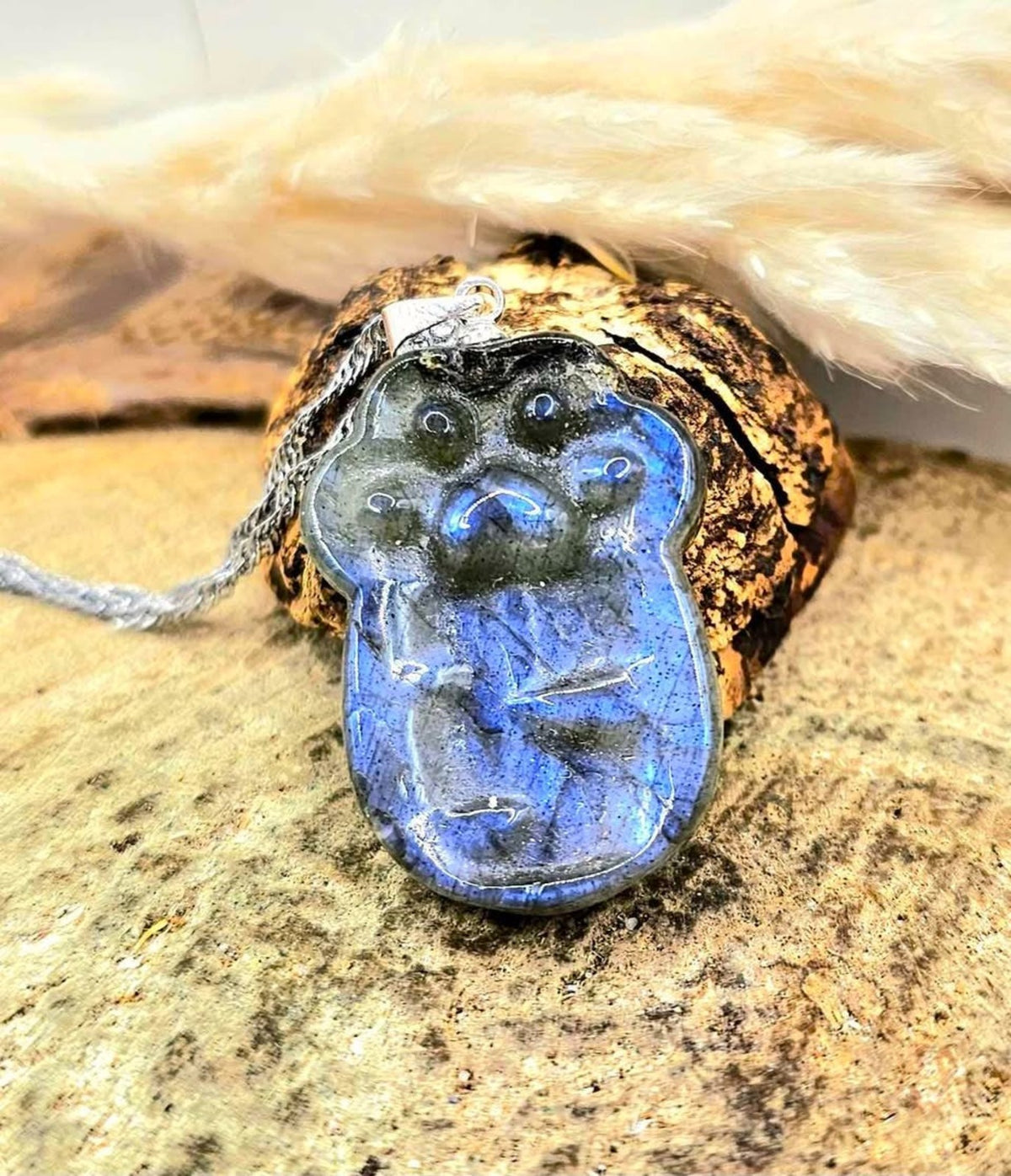 Natural Labradorite Carved Lucky Cat Paw Pendant Necklace — My Aura Gemstones