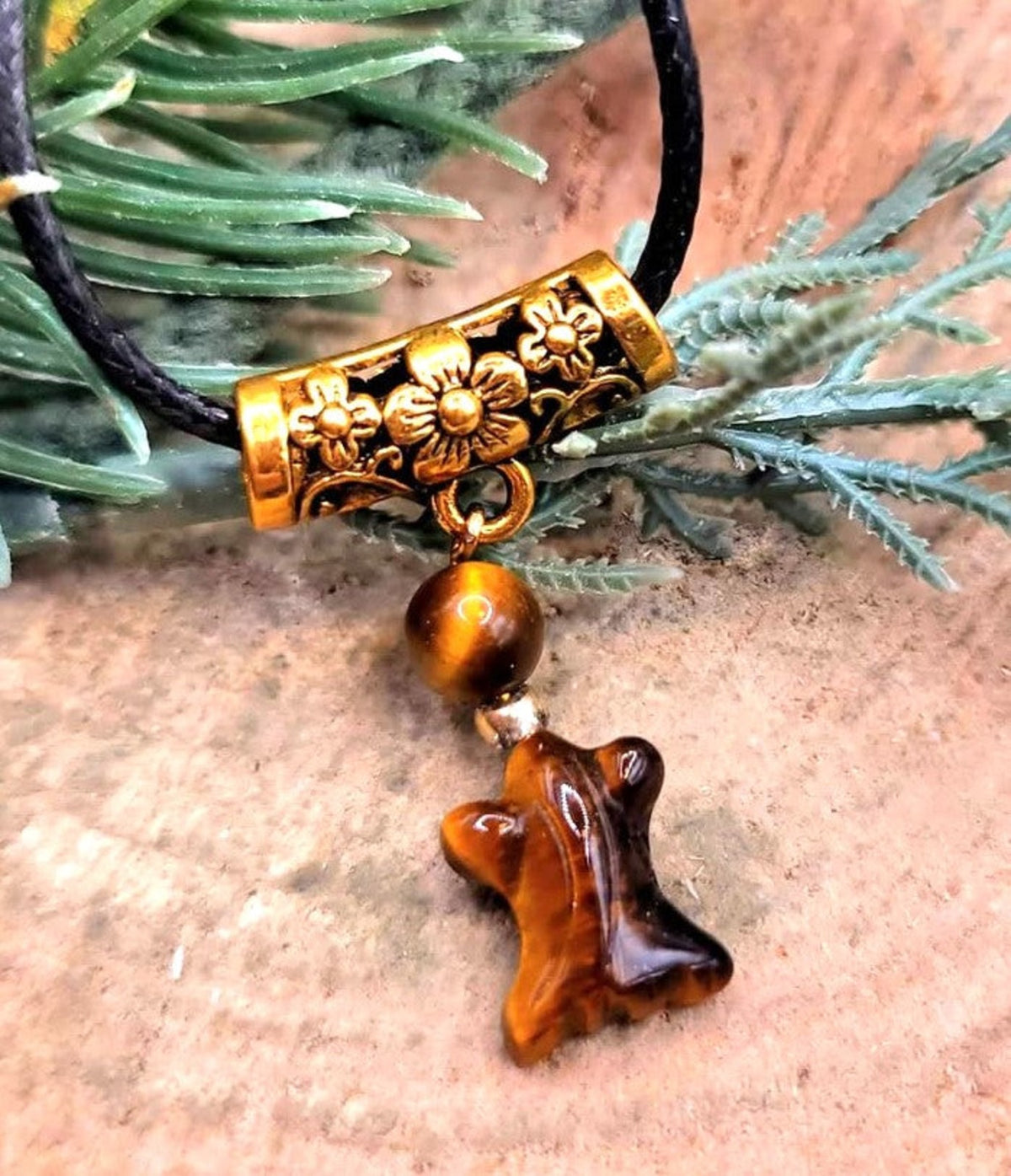 Cute Natural Tiger Eye Hand Carved Gold Fish and Round Bead Pendant Necklace — My Aura Gemstones